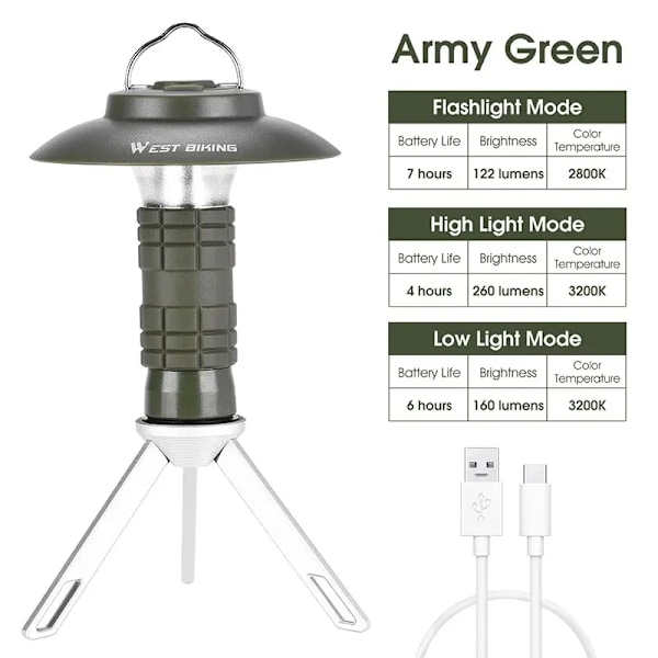 Kannettava Camping Light 3 In 1 Monitoiminen ulkona LED taskulamppu USB lataus hätä lamppu riippuva teltta valo