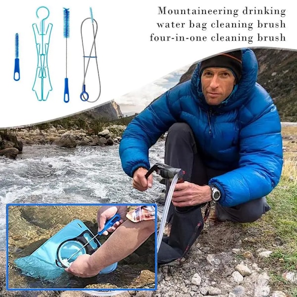 Vand hydrering blære rengøring børste kit plastik udendørs drikke vand pose renser camping vandreture madlavning forsyninger 4 i 1