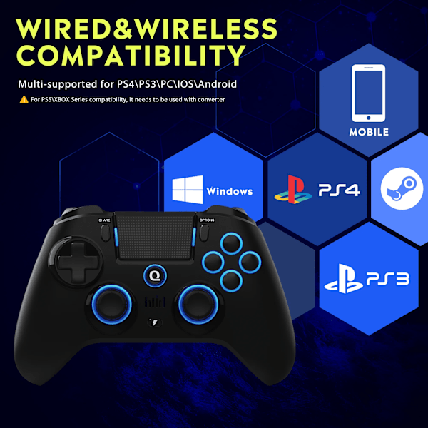 Trådlös kontroller för PS4 PS3 PS2 IOS Android PC Hall Effect 9-color LED lights Vibration effekt PS4 Gamepad