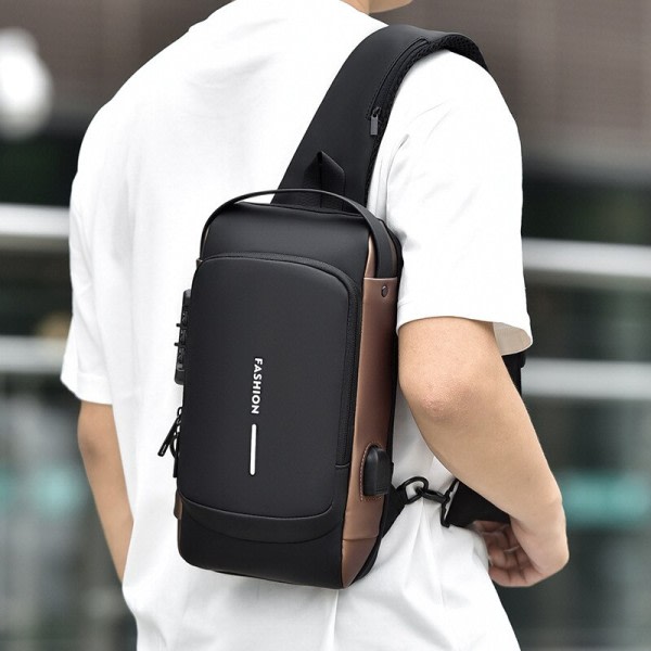 Multifunktion Patent Læder Bryst Taske Mænd Vandtæt Mænd Crossbody Taske