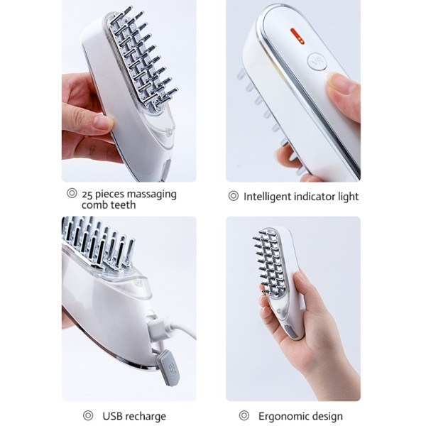 Elektrisk Hoved Massage Kam RF Led Lys EMS Vibration Terapi Hår Vækst Anti Hårtab Kam