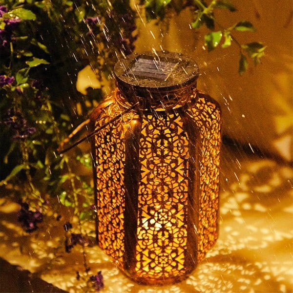 Led Solar Lys Solar Hengende Lantern Retro Solar Iron Art Lantern Decorative Vintage Pathway Lampe
