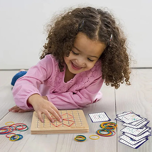 Børn Matematik Geometrisk Form Gummi Band Nailboard Spil Børn Tidlig Montessori Læring Legetøj Sæt