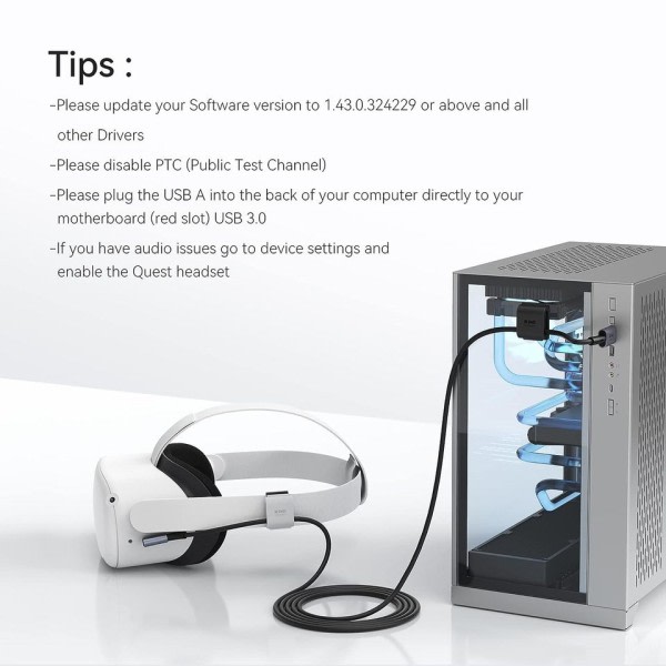 USB C Link Kabel Tillbehör med Signal Förstärkare Kompatibel med Oculus Quest 2