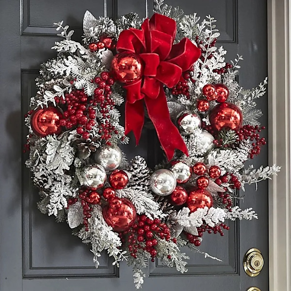 jul krans fram dörr jul dörr krans röd boll prydnader