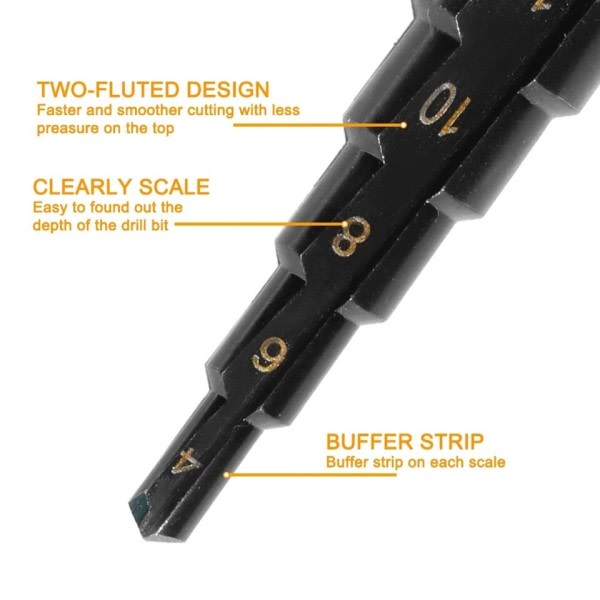 3st HSS Rak Spår Steg Bor Bit Set Titanium Belagd Trä Metall Hål Cutter Kärna Borr Bit Set