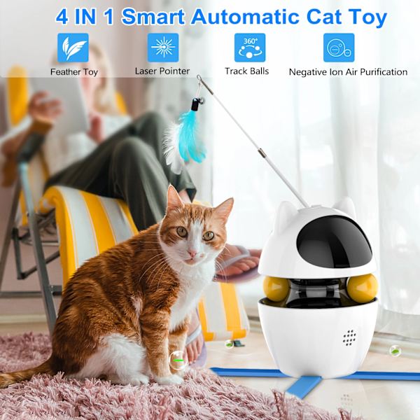 4-i-1 Cat Leksaker Inomhus Elektrisk Interaktiva Leksaker med Ball och Fjäder Automatisk Chasing Träning Laser Toy USB Uppladdningsbar