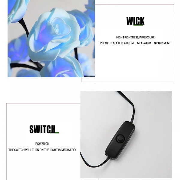 24 LED Rose Træ Lys USB Stik Bord Lampe Fe Blomster Nat Lys