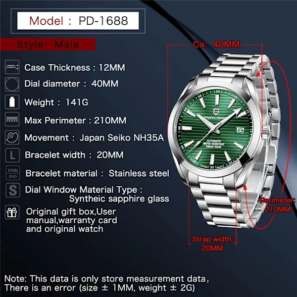 Mænd's Mekanisk Spejl Sport Dykker Ure Luksus Safir Glas Automatisk Ur