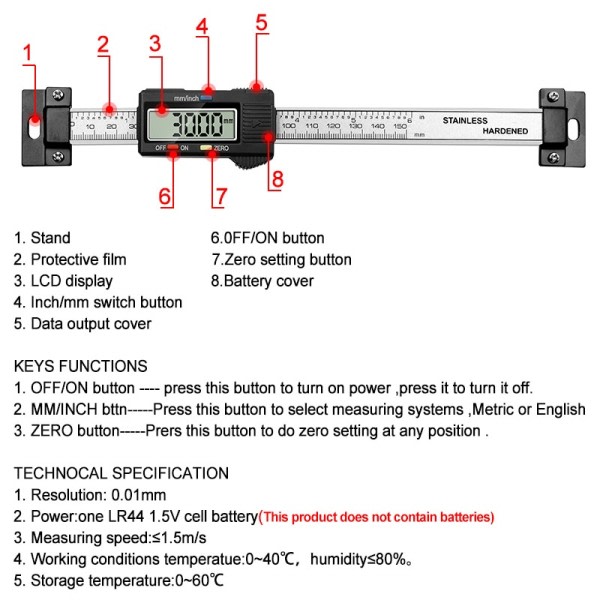 Rustfritt stål Horisontal Vertikal Digital Display Linjal LCD Display Nivå Caliper 0-15CM