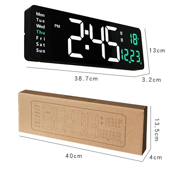 Stor Digital Vägg Klocka Fjärrkontroll Temperatur Datum Vecka Display