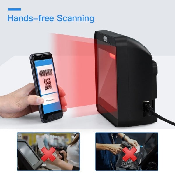Desktop Streckkod Skanner, Omnidirectional Hands-Free Wired USB Big Barcode Reader