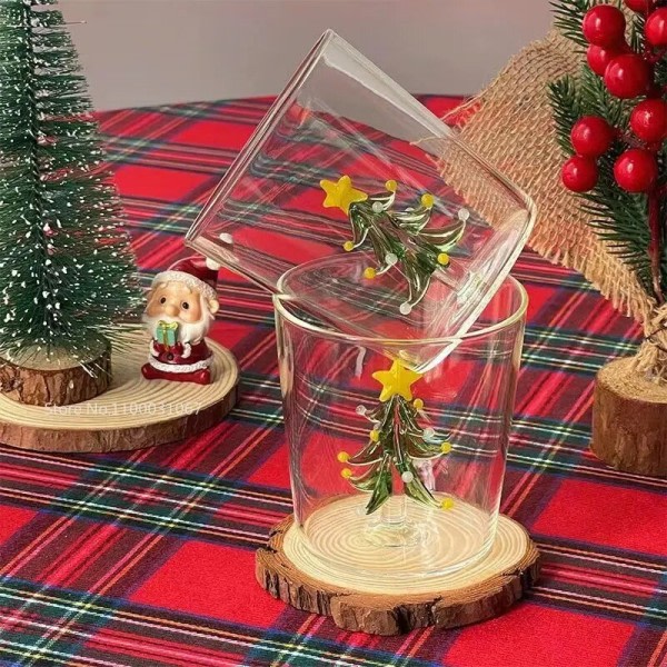 Søt Kreativ Hånd Blæst Glass Kopp med Vakker 3D Juletre Rose Slitesterk  Glass krus 2842 | Fyndiq