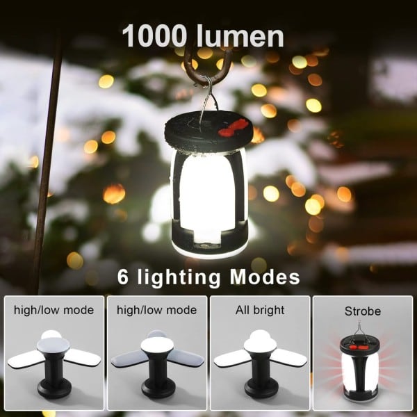 High Power Solar LED Camping Lantern Rechargeable Emergency Power Bank Foldable Light