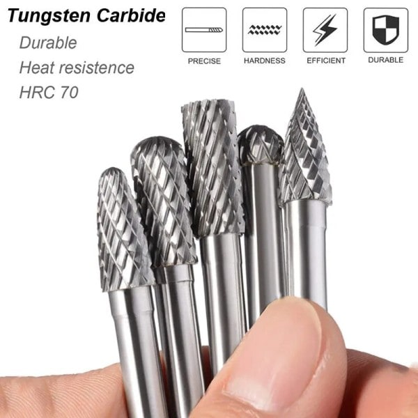 Hårdmetall Burrs Set 6mm Skaft Dubbel Cut Solid Power Verktyg Rotary Filer Bits for Die Slip Metal Trä Fräs Fräs