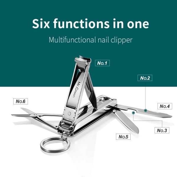 Multifunktionel Negle klipper Rustfrit Stål Seks funktioner Negle Filer Flaske Oplukker Lille Kniv Saks