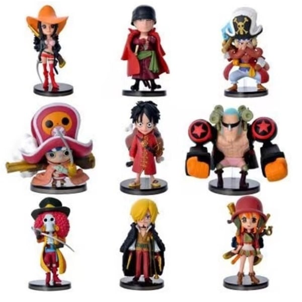 One Piece Anime Figures 9st/Set PVC Action Figures Söt Q Version Dolls Modell