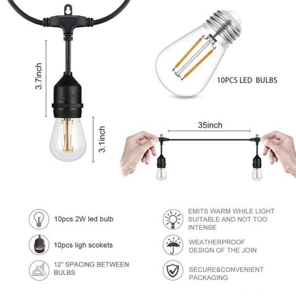 Kommerciel Grade Vandtæt Udendørs LED String Lys Pære Forbindes Festoon Have Ferie Bryllup LED Lys