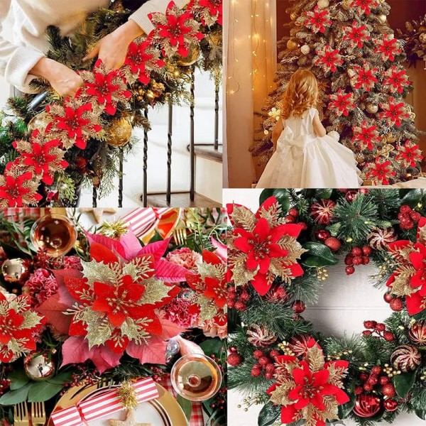 Jul blomster jule tre pynt hjem glitter kunstig falsk blomst jule pynt