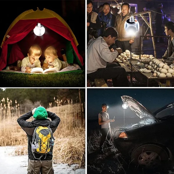 Solenergi Utomhus Fallbar Ljus Bärbar USB Uppladdningsbar LED Glödlampa Sök Ljus Camping Fickla Nödlampa för strömavbrott