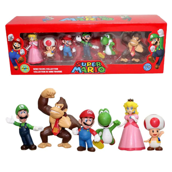 Super Mario Bros PVC Action Figur Legetøj Dukker Model Sæt Luigi Yoshi Æsel Kong svamp