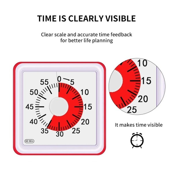 60 Minuter Tyst Visuell Analog Elev Klassrum Kök Timer Nedräkning Matlagning Management Verktyg