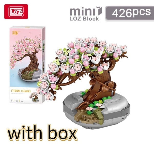 Blomst Rosa Sakura kirsebær tre potte plante 3D modell DIY mini blokker murstein bygg leketøy for barn