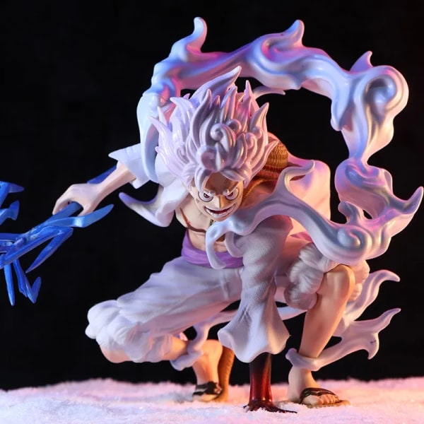 19cm One Piece Anime Figurine Lightning Luffy Gear 5 Sun God Nikka Squatting Scene PVC Action Figurs