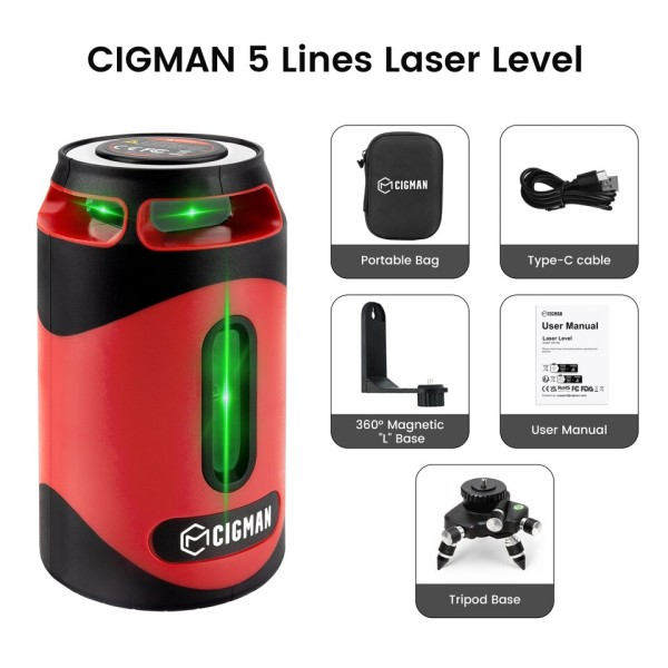 5 Liner Grøn Laser Niveau Selv Nivellering 360° Horisontal Og Lodret Kværs Linjer Laser Niveau
