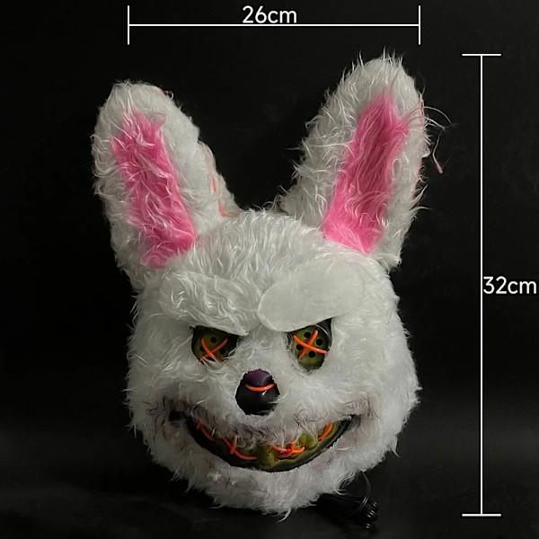 Horror Bloody Kanin Bear Maske Halloween LED Lysende Dyr Simulering Pels Maske Cosplay