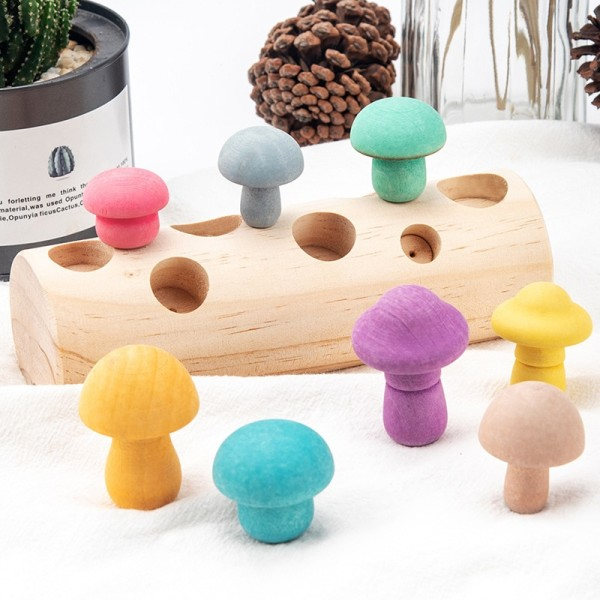 Trä svamp plockning spel regnbåge block montessori pedagogisk trä baby leksaker
