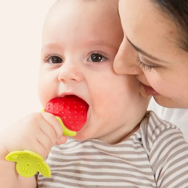 3 bitar Baby Bandsjukdomar leksaker för nyfödda spädbarn silikon BPA-fri nyfödd frukt form tugga leksaker med förvaring box