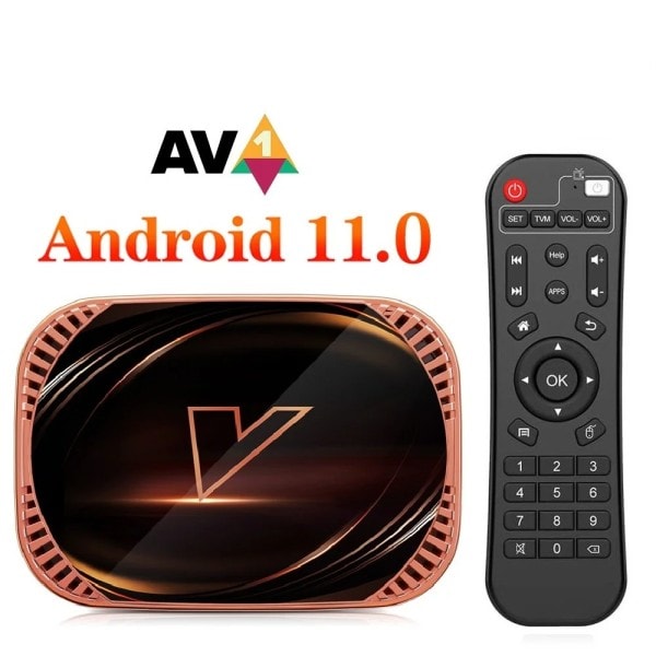 Smart TV Box Android 11 4G 128GB  Wifi  BT AV1 media soitin