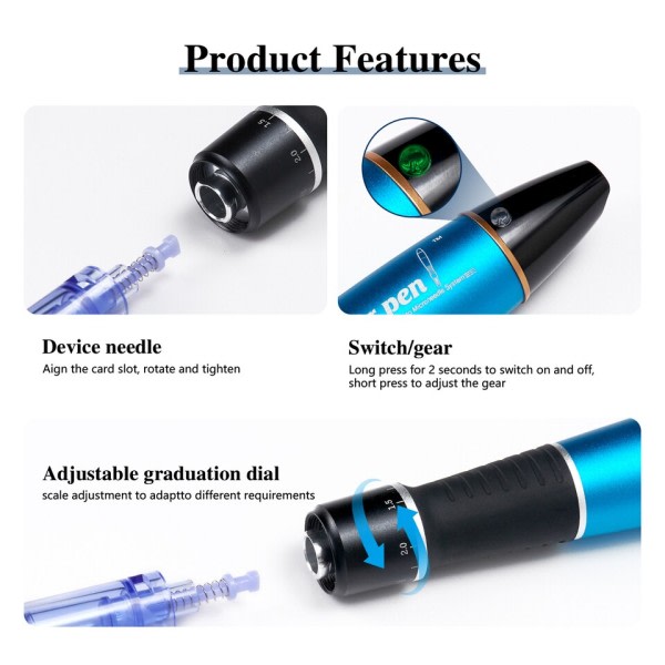 Trådløs Microneedling Pen med 12stk patron Kit Derma Pen