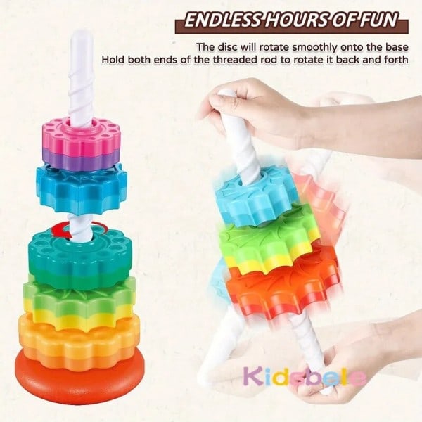Baby Spinning Stabling Leksaker Spin Leksaker ABS Plast och Färg Regnbåge Design Ring Stacker Baby leksaker