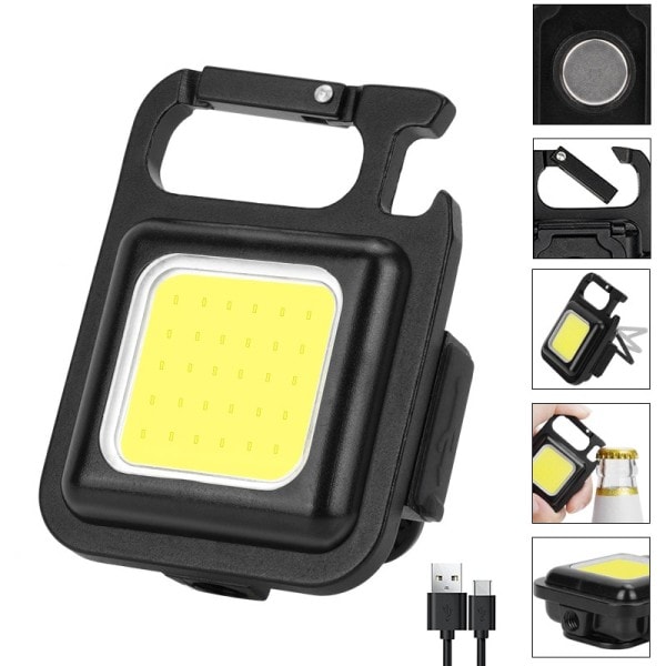 Mini avaimenperä taskulamput ladattava korkea luumen COB LED valo magneettinen työ lamppu pullo avaaja