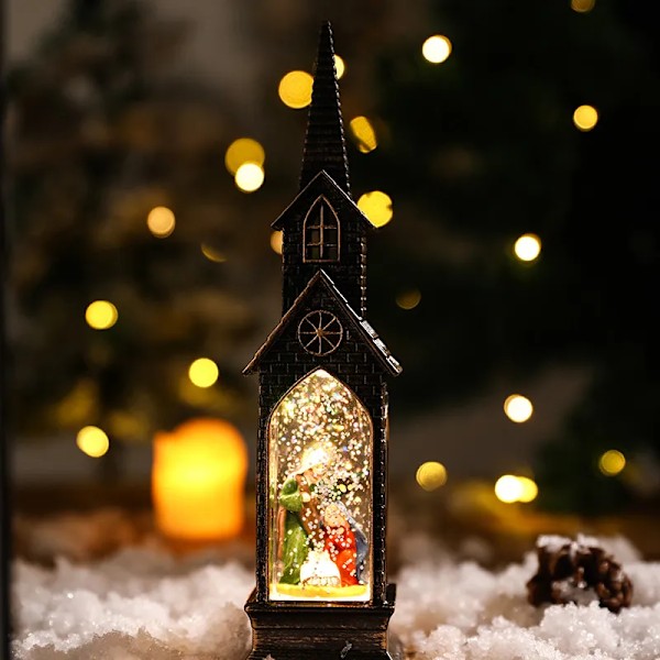 jul LED lys simulering kirke hus lysende hytte god jul pynt