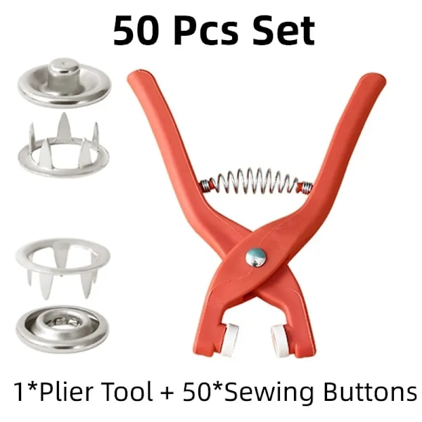 50 set 9,5 mm fem käkar spänne tång set verktyg gör-det-själv pyssel sömnad ihåligt solid metall snäpp knappar kläder installation tillbehör