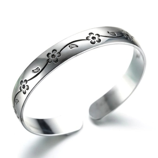 Silver färg  fest manschett armband charm kvinnor vintage mode plommon blomma armband