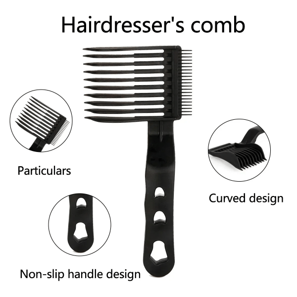 2 Pieces Kit Upgrade Barber Platt Top Hår Klipp kammar Män's Arc Design Böjd Positionering Hår klippare kammar Salon Frisör Verktyg