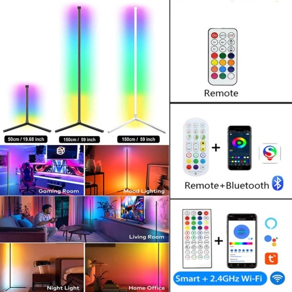 Stue Værelse Dæmpbar Hjørne Gulv Lampe 150cm Stativ Tuya Smart RGB LED Humør Lys