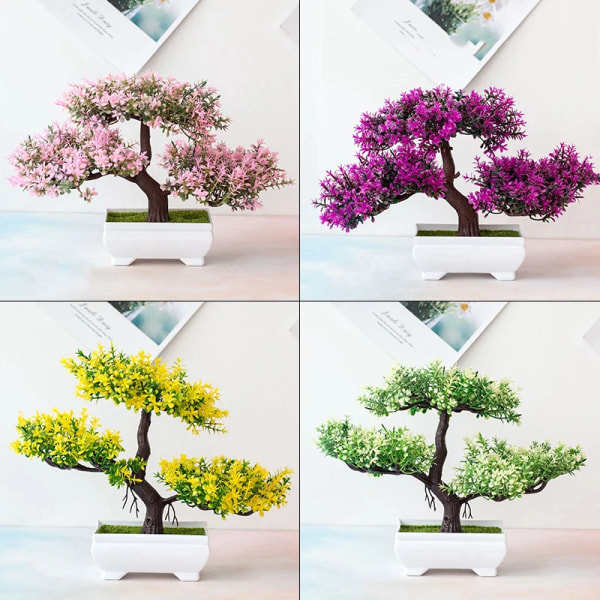 Kunstige planter bonsai lite tre potte falske planter blomster potte pynt for hjemme fest bryllups dekorasjon tilbehør