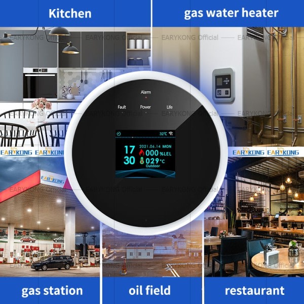 Wifi Naturgass Sensor Brennbar Husholdning Smart LPG Gass Alarm Detektor Lekkasje Sensor