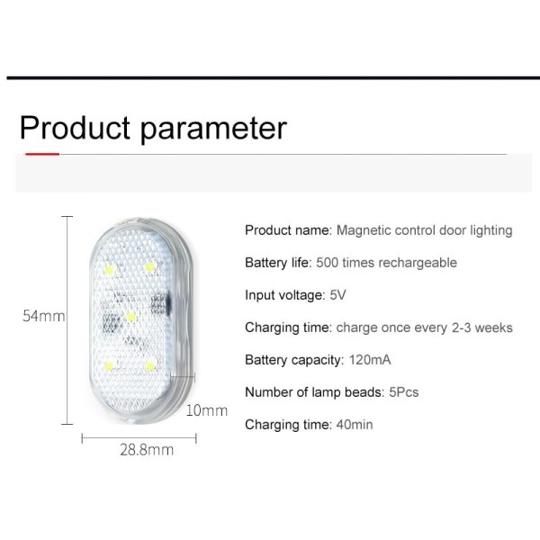 4st LED Bil Dörr Ljus Bil Interiör USB Uppladdningsbar Trådlös Magnetisk Switch Natt Lampa