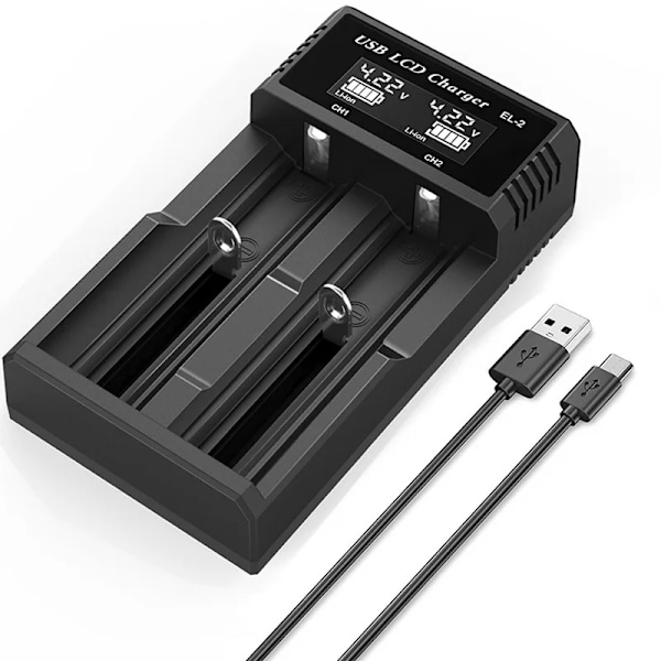 USB LCD Batteri Smart Oplader 1 / 2 Slots Dobbelt