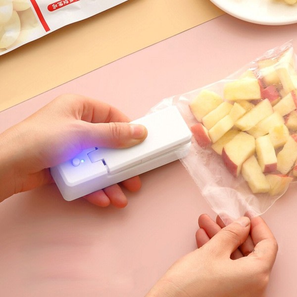 2 IN 1 USB Oppladbar Mini Bag Sealer Heat Sealers Med Kutter Kniv Oppladbar Bærbar Sealer