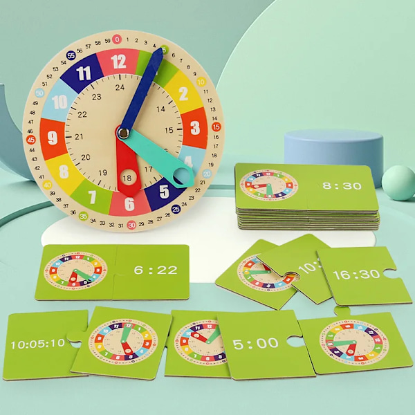Bästa kvalitet Trä klocka modell undervisningshjälpmedel,Montessori inlärning klockor med kort,Kindergartner leksak för spel,Interaktion lekrum vägg