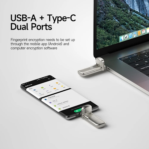 USB3.2 Solid State Pendrive AES256 og Fingerprint Encryption 520MB/s USB Type C Gen 2 Flash Drive 1TB