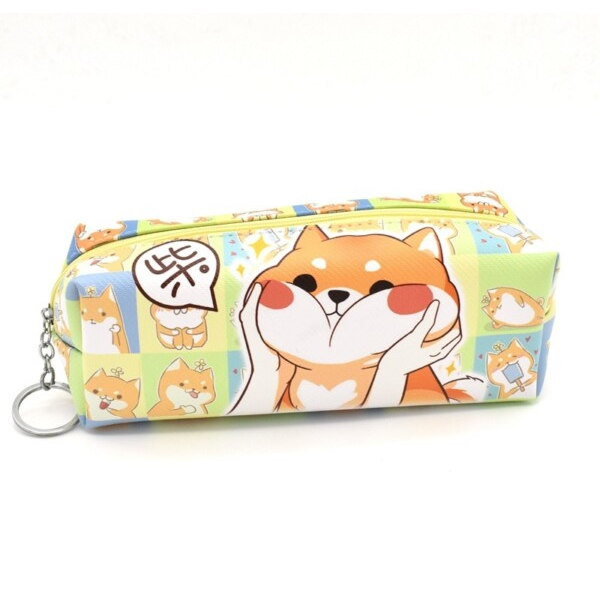 Irriterer Shiba Hund PU Stor Blyant Etuiet Skrivevarer Opbevaring Arrangør Taske