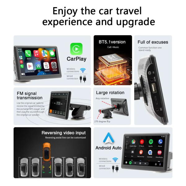 7 tum Bil Radio Multimedia Video Spelare Trådlöst Carplay Och Trådlöst Android Auto Touch Skärm Sol Visor